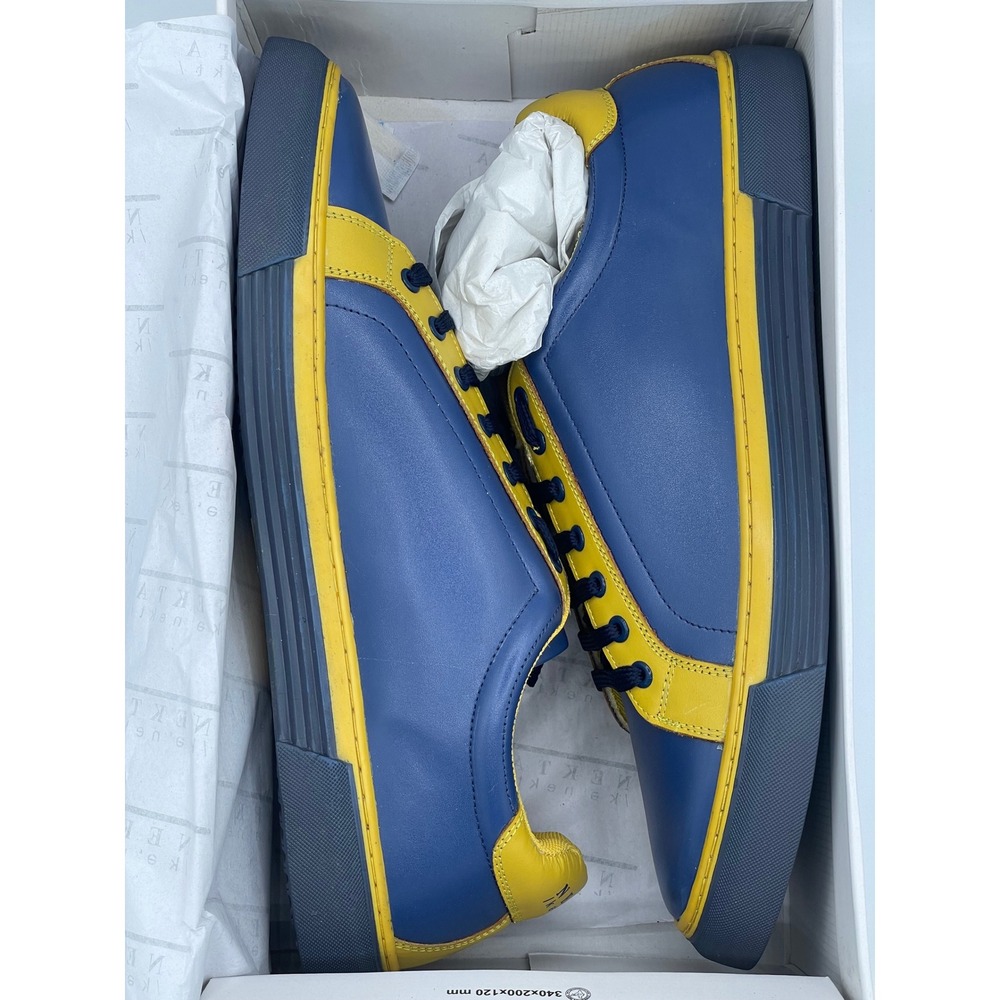 Nekta Genesis Mens Size 12 Navy Blue Yellow Leather Low Top Sneakers Shoes - Picture 6 of 8